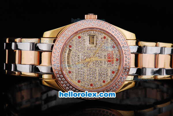 Rolex Day-Date Automatic Movement Rose Gold&Diamond Bezel with Diamonds Dial - Click Image to Close